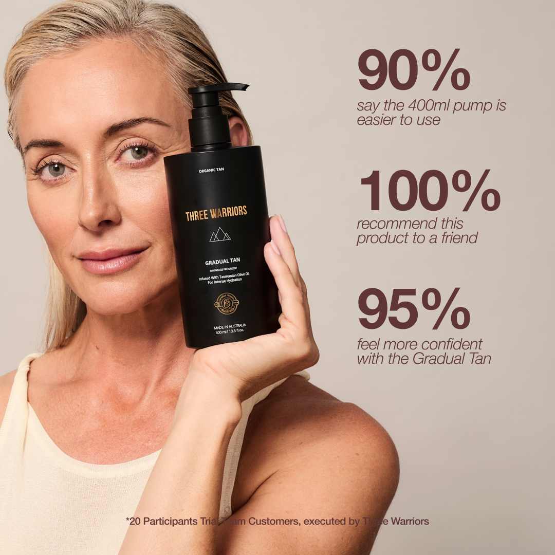 400ml Natural Gradual Tan | Buy Now or Bundle & Save 400ml Natural Gradual Tan | Three Warriors | Streak & Orange Free Organic Tan