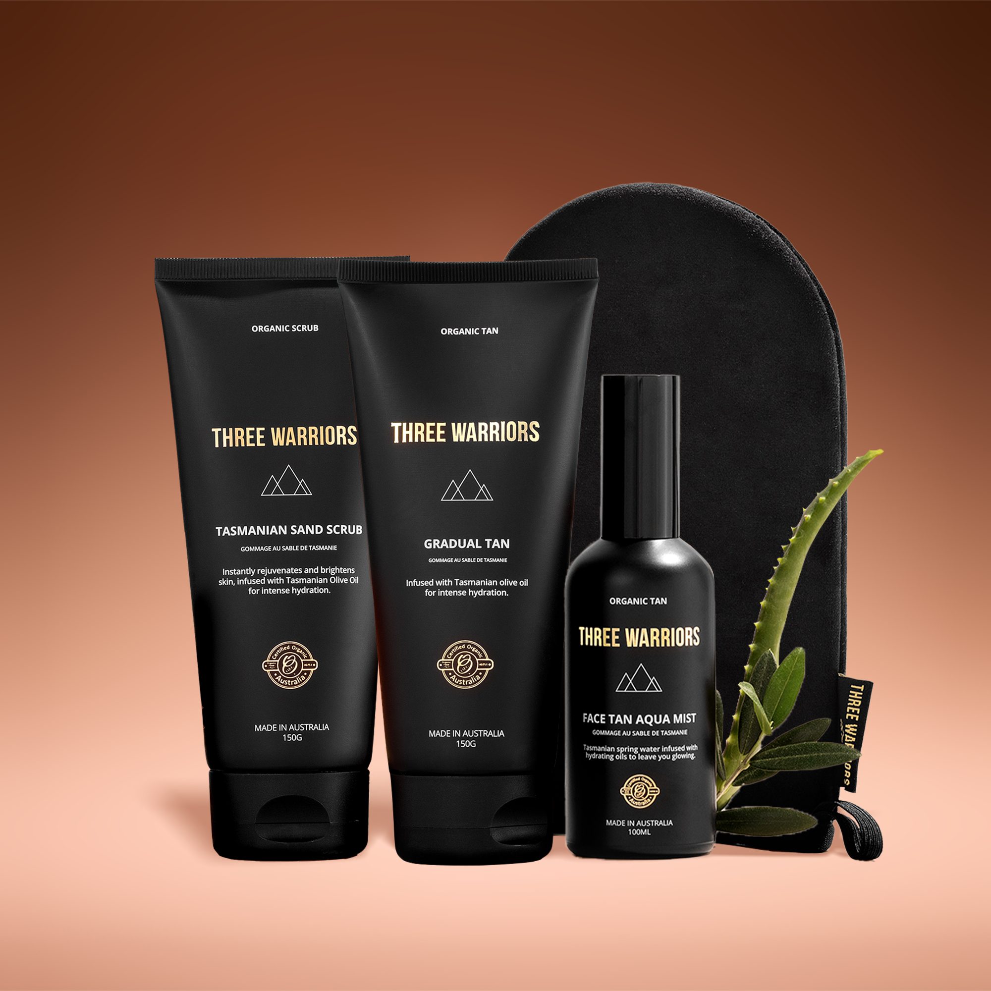 Golden Tan Starter Kit | Three Warriors | Streak & Orange Free Organic Tan