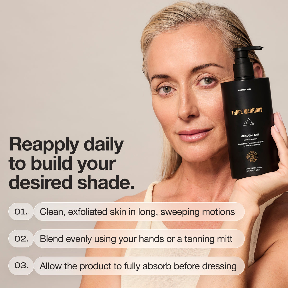 400ml Natural Gradual Tan | Three Warriors | Streak & Orange Free Organic Tan